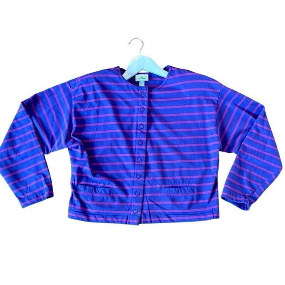 L.L. Bean Vintage striped cropped button front blouse M - Picture 1 of 8